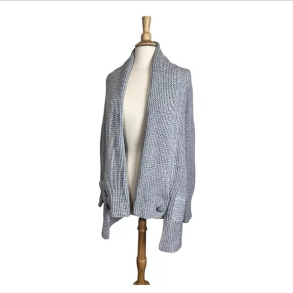 Soft Surroundings Townsend Cardigan L Shawl Collar Open Chunky Thick Knit Gray - Picture 2 of 8